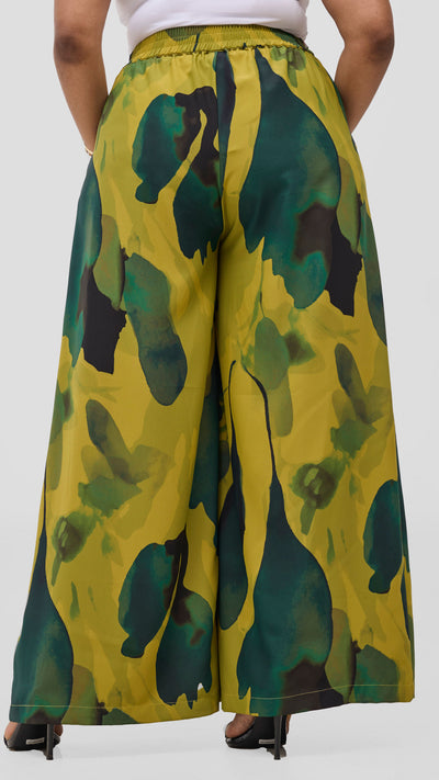 Vivo Ayla Crepe Pants - Olive / Dark Green Dola Print
