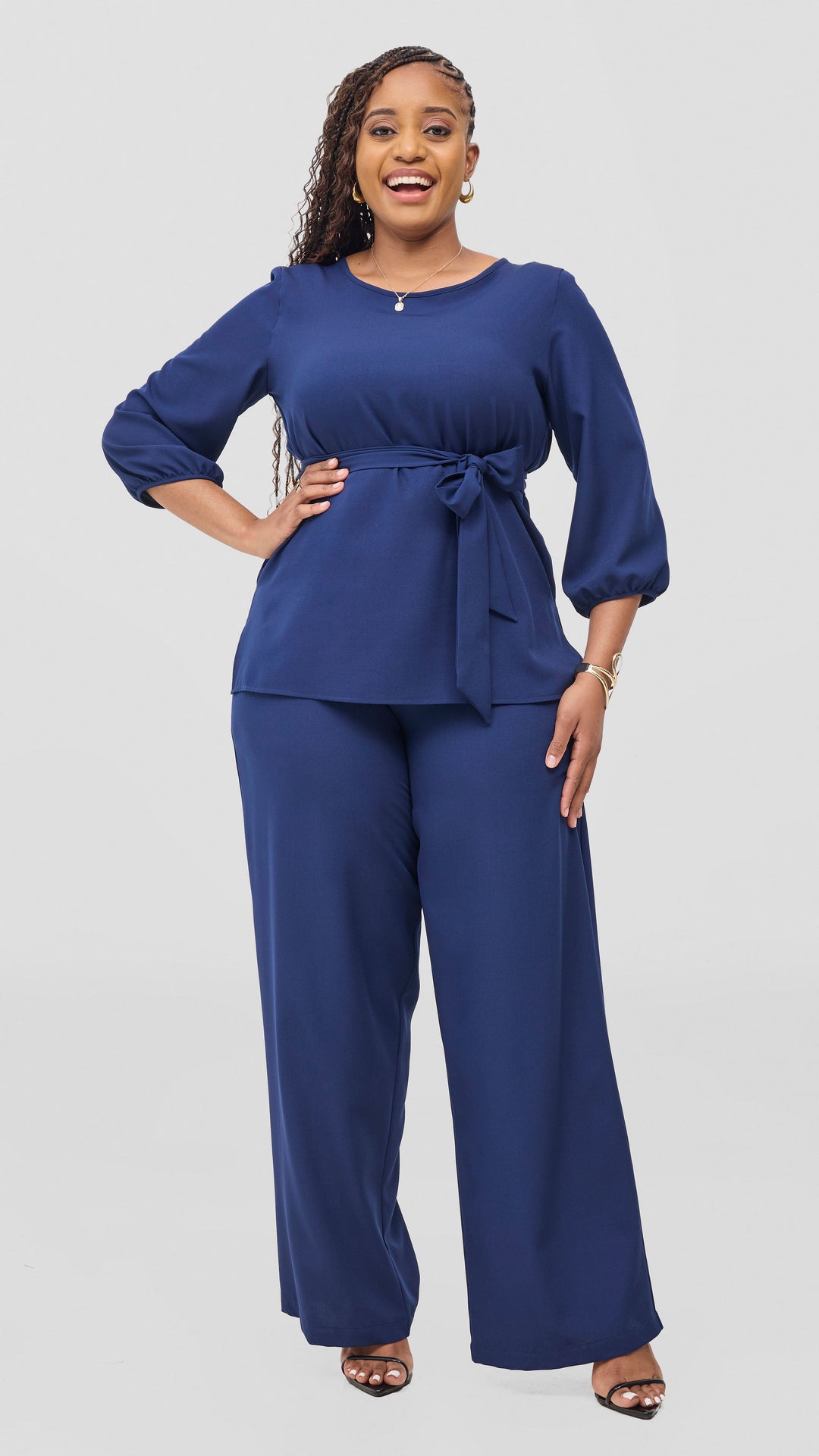 Vivo Kani Bishop Sleeve Top in Crepe - Navy
