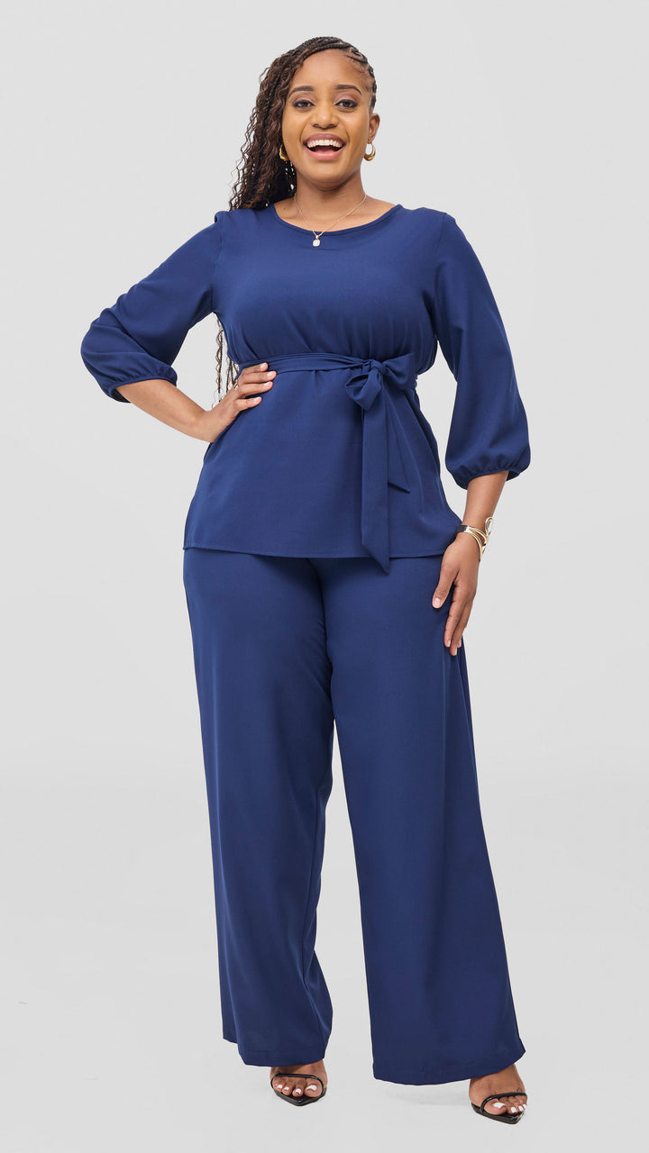 Vivo Kani Bishop Sleeve Top in Crepe - Navy