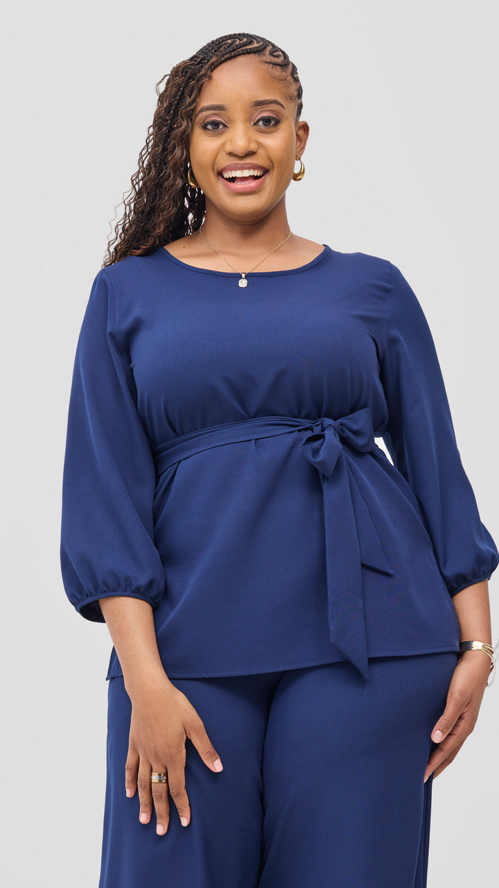 Vivo Kani Bishop Sleeve Top in Crepe - Navy