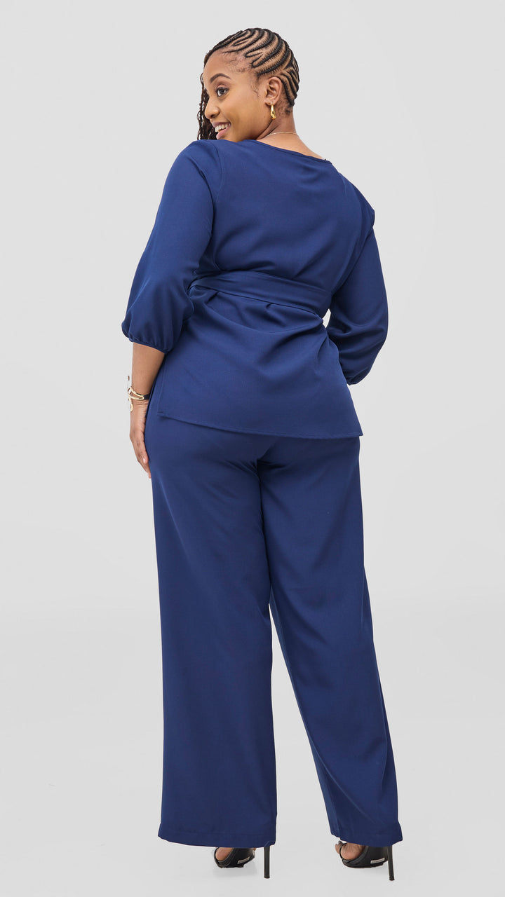 Vivo Kani Bishop Sleeve Top in Crepe - Navy