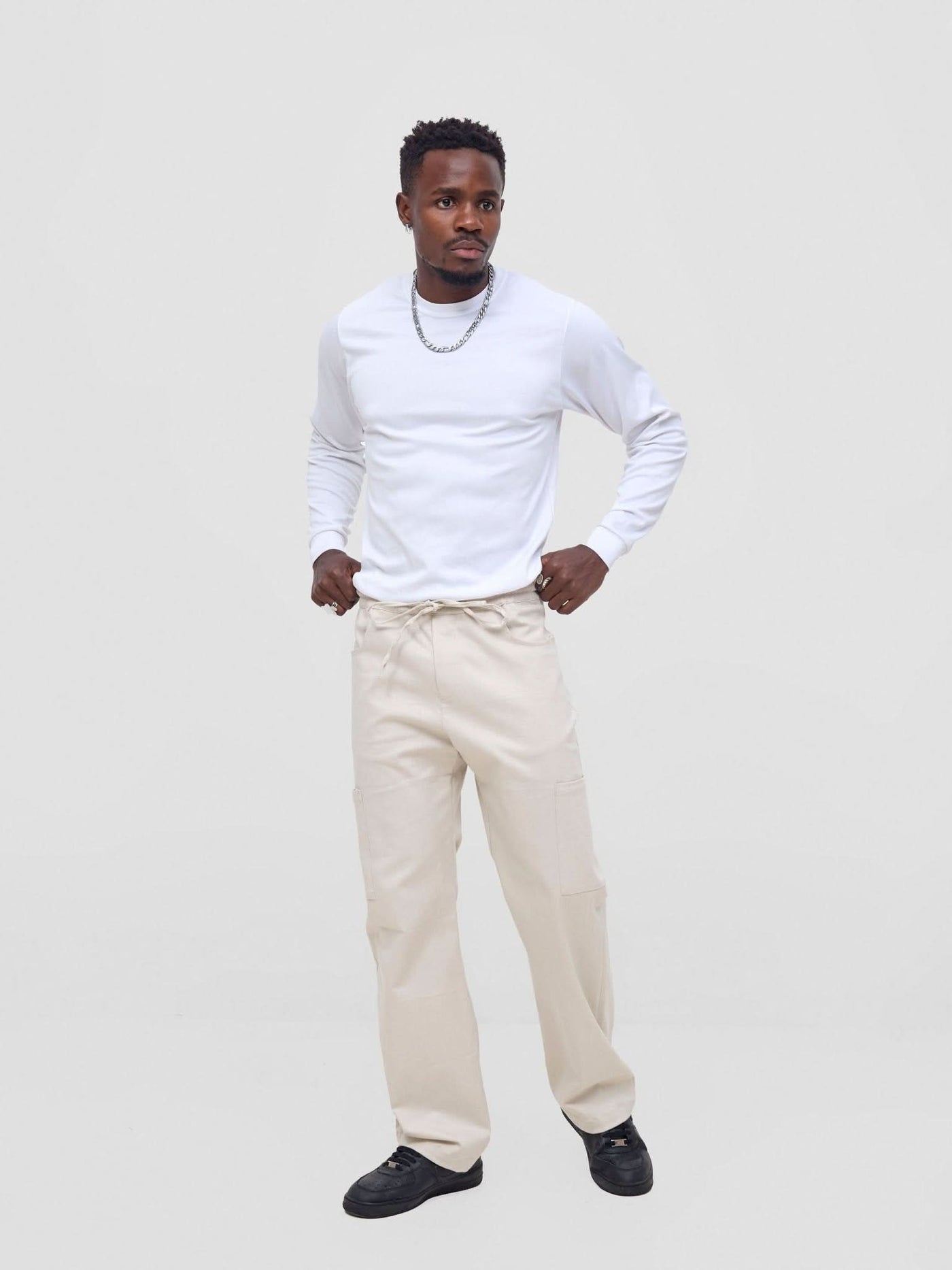 Zoya Nia Wide Cargo Wide Leg Pants - Beige - Shopzetu