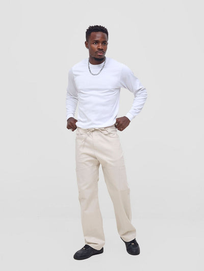 Zoya Nia Wide Cargo Wide Leg Pants - Beige - Shopzetu