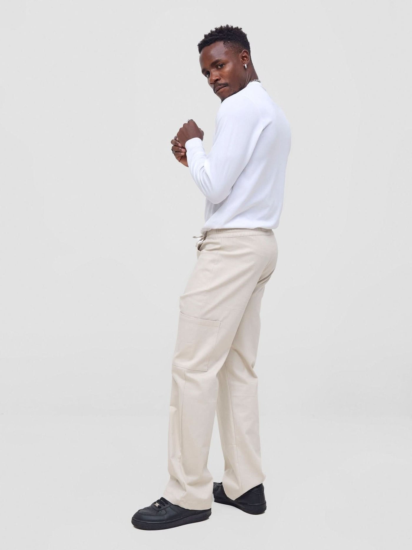Zoya Nia Wide Cargo Wide Leg Pants - Beige - Shopzetu