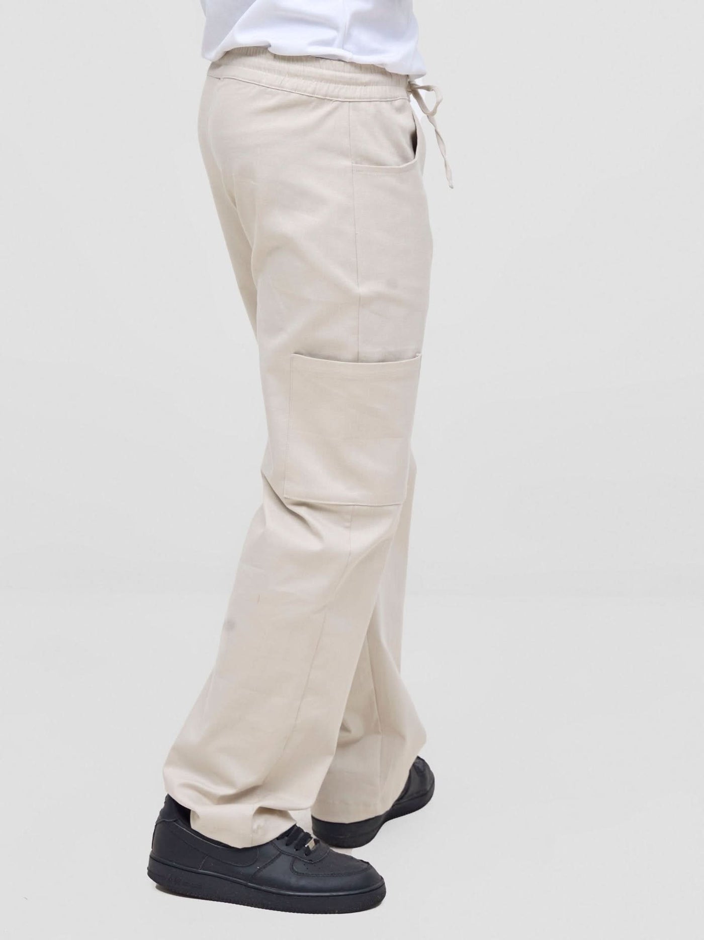 Zoya Nia Wide Cargo Wide Leg Pants - Beige - Shopzetu