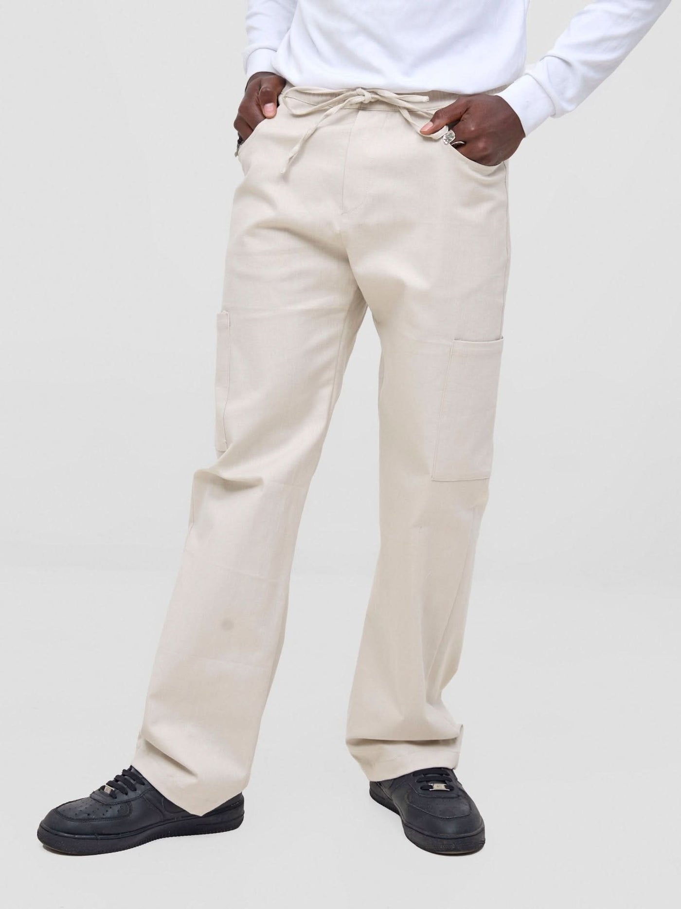 Zoya Nia Wide Cargo Wide Leg Pants - Beige - Shopzetu
