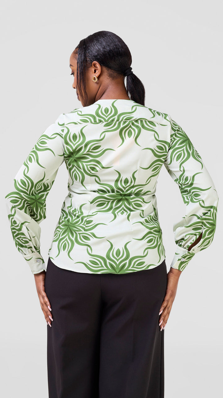 Vivo Ajani V-Neck Top - Mint / Green Print