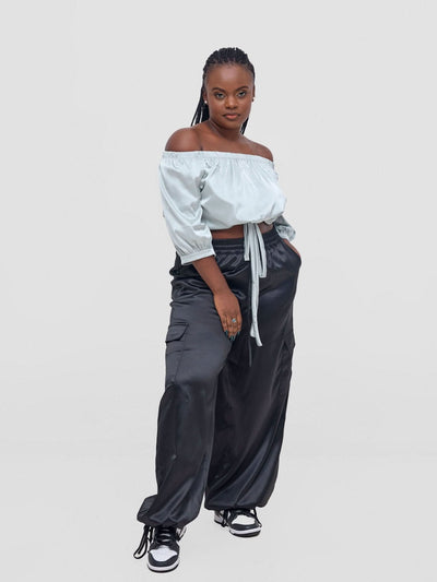 Zoya Nia Off Shoulder Puff Sleeve Top - Light Grey - Shopzetu
