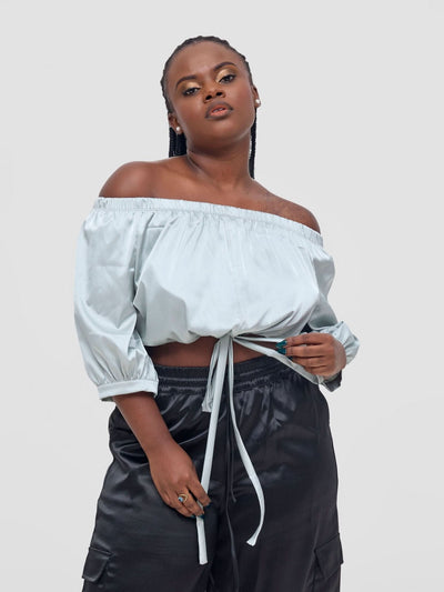 Zoya Nia Off Shoulder Puff Sleeve Top - Light Grey - Shopzetu