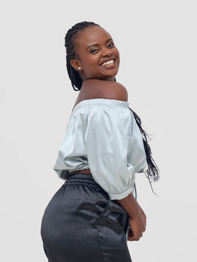 Zoya Nia Off Shoulder Puff Sleeve Top - Light Grey - Shopzetu