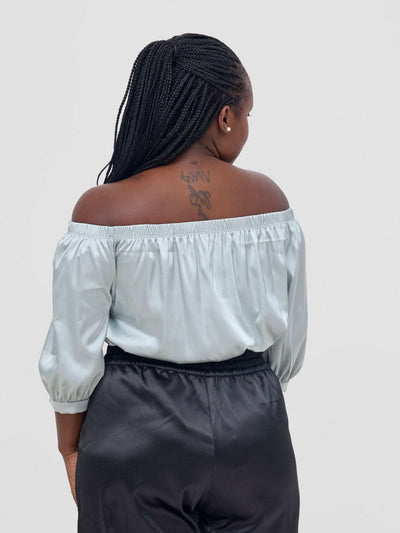 Zoya Nia Off Shoulder Puff Sleeve Top - Light Grey - Shopzetu
