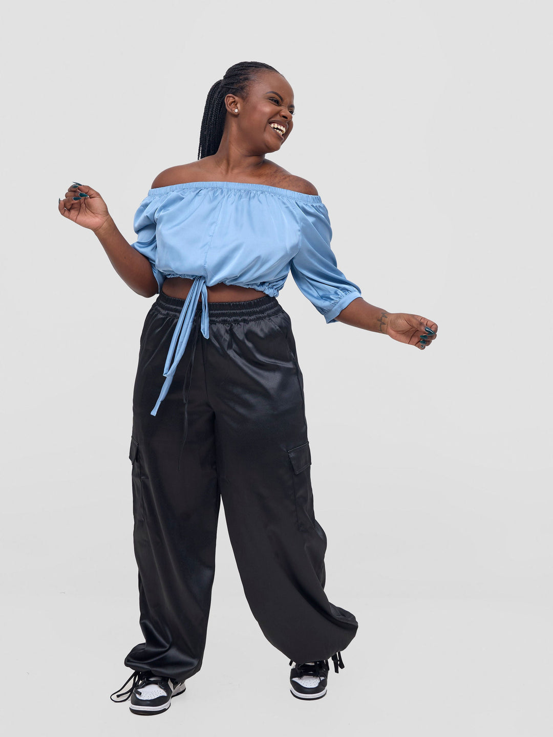 Zoya Nia Off Shoulder Puff Sleeve Top - Light Blue