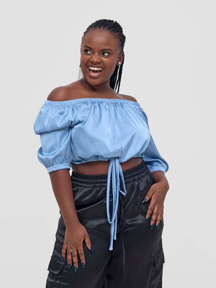 Zoya Nia Off Shoulder Puff Sleeve Top - Light Blue