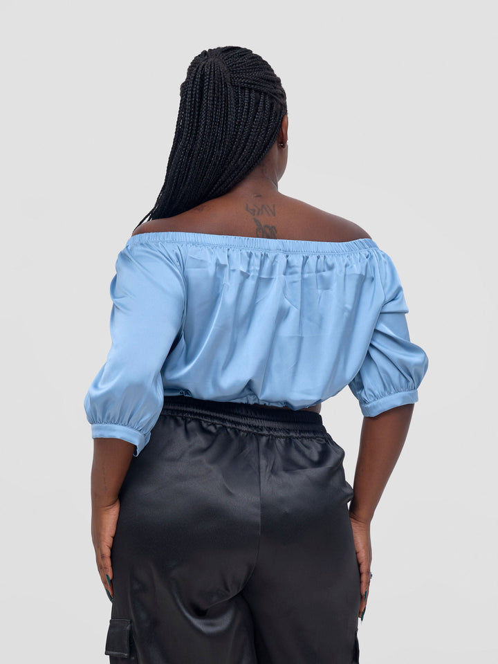 Zoya Nia Off Shoulder Puff Sleeve Top - Light Blue