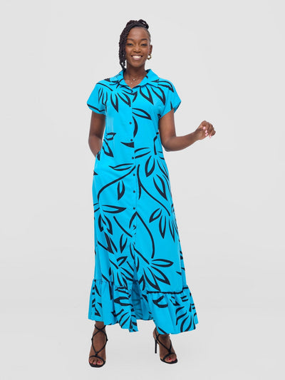 Vivo Asha Drop Shoulder Maxi Shirt Dress - Blue / Black Weni Print - Shopzetu