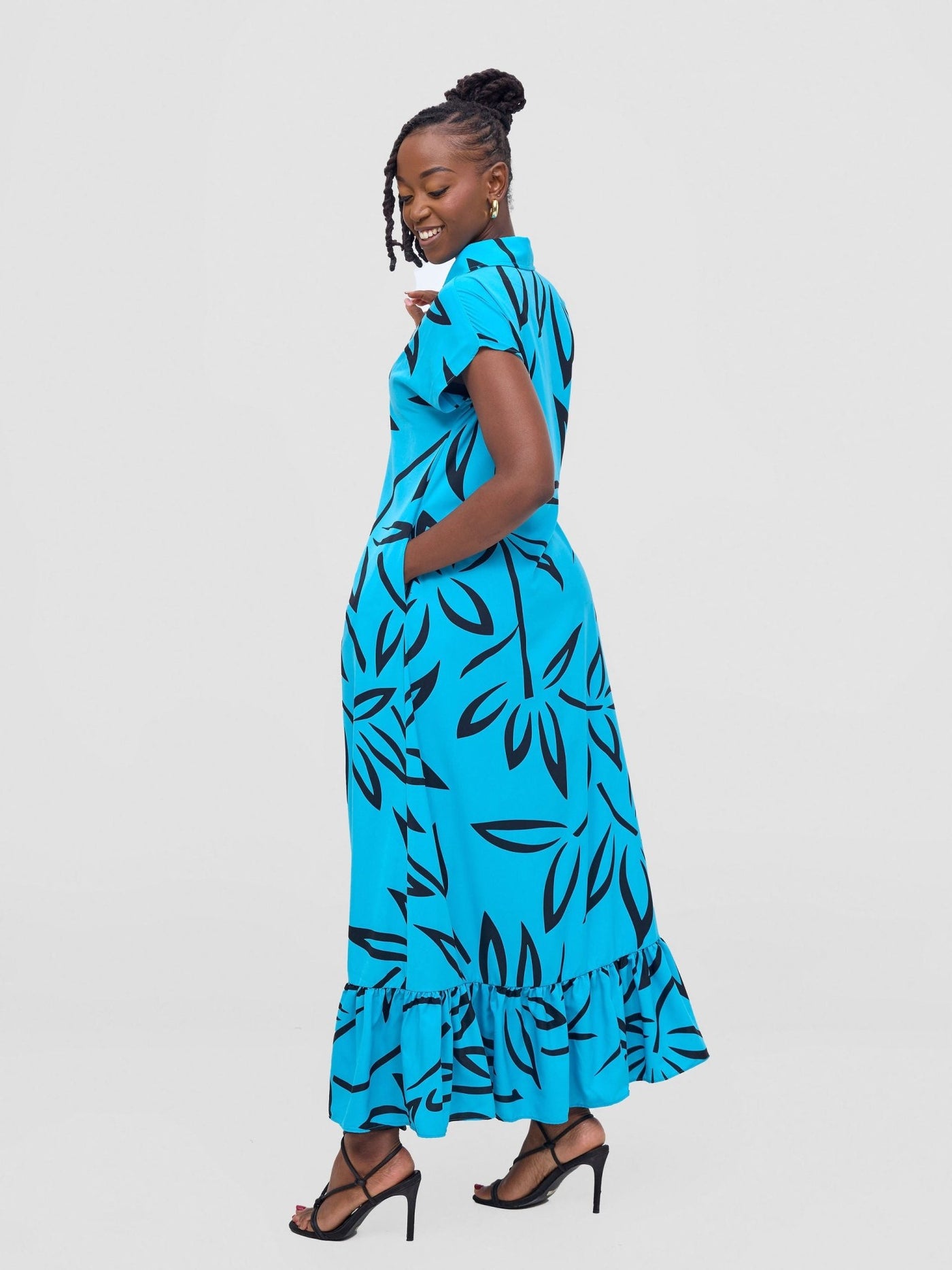 Vivo Asha Drop Shoulder Maxi Shirt Dress - Blue / Black Weni Print - Shopzetu