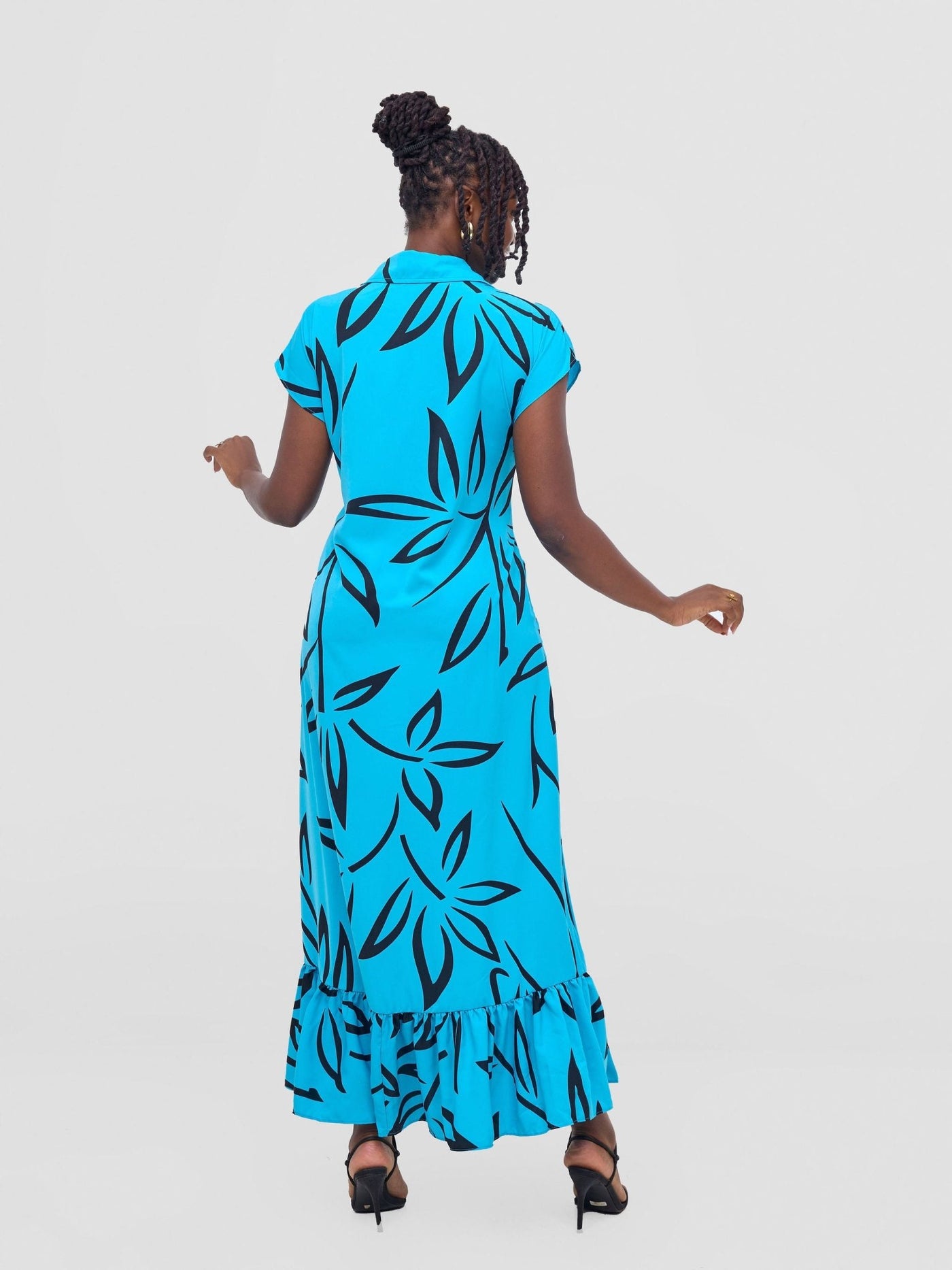 Vivo Asha Drop Shoulder Maxi Shirt Dress - Blue / Black Weni Print - Shopzetu