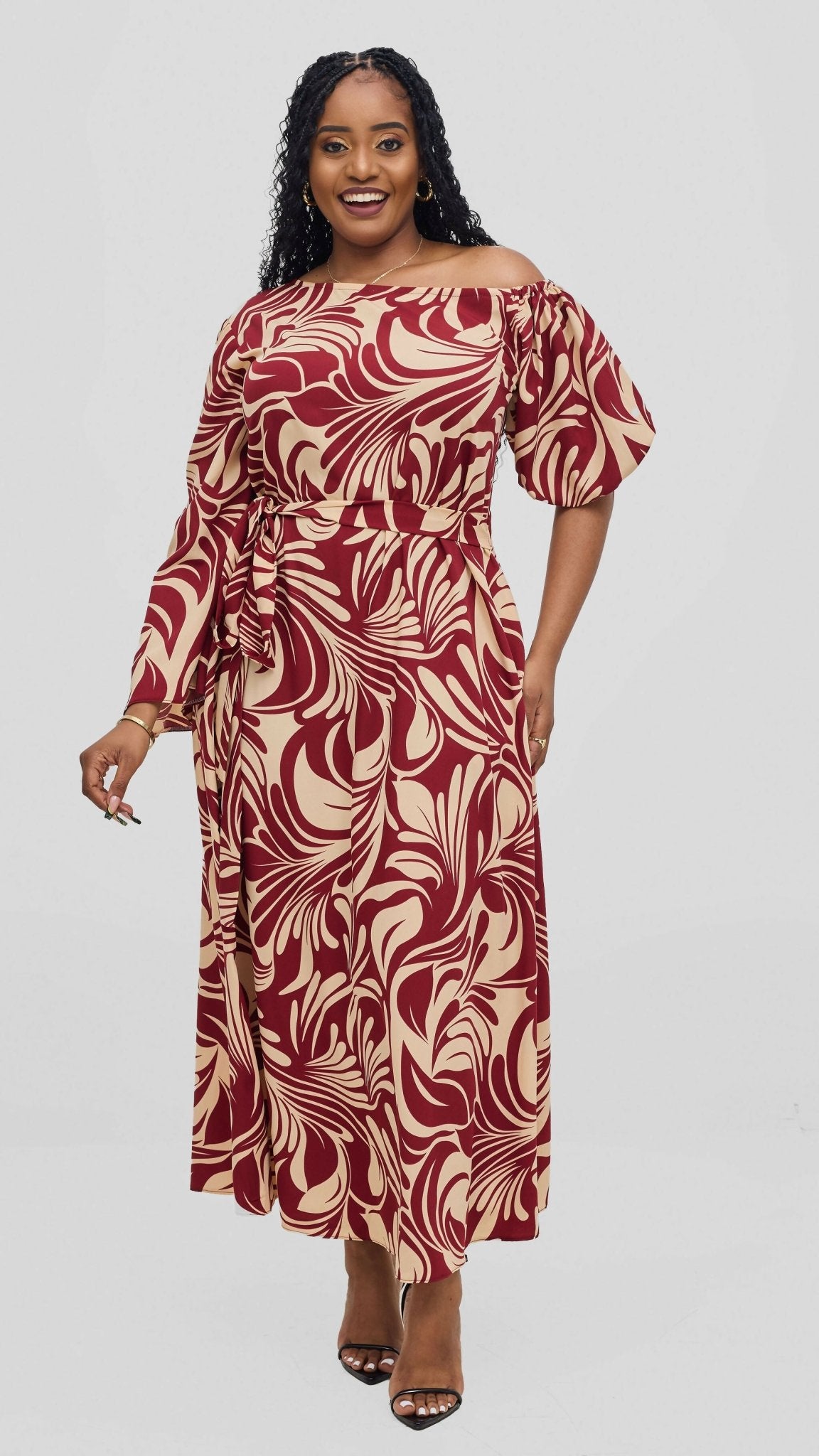 Jolly Fancy Wear Toda Dress - Maroon Floral - Shopzetu