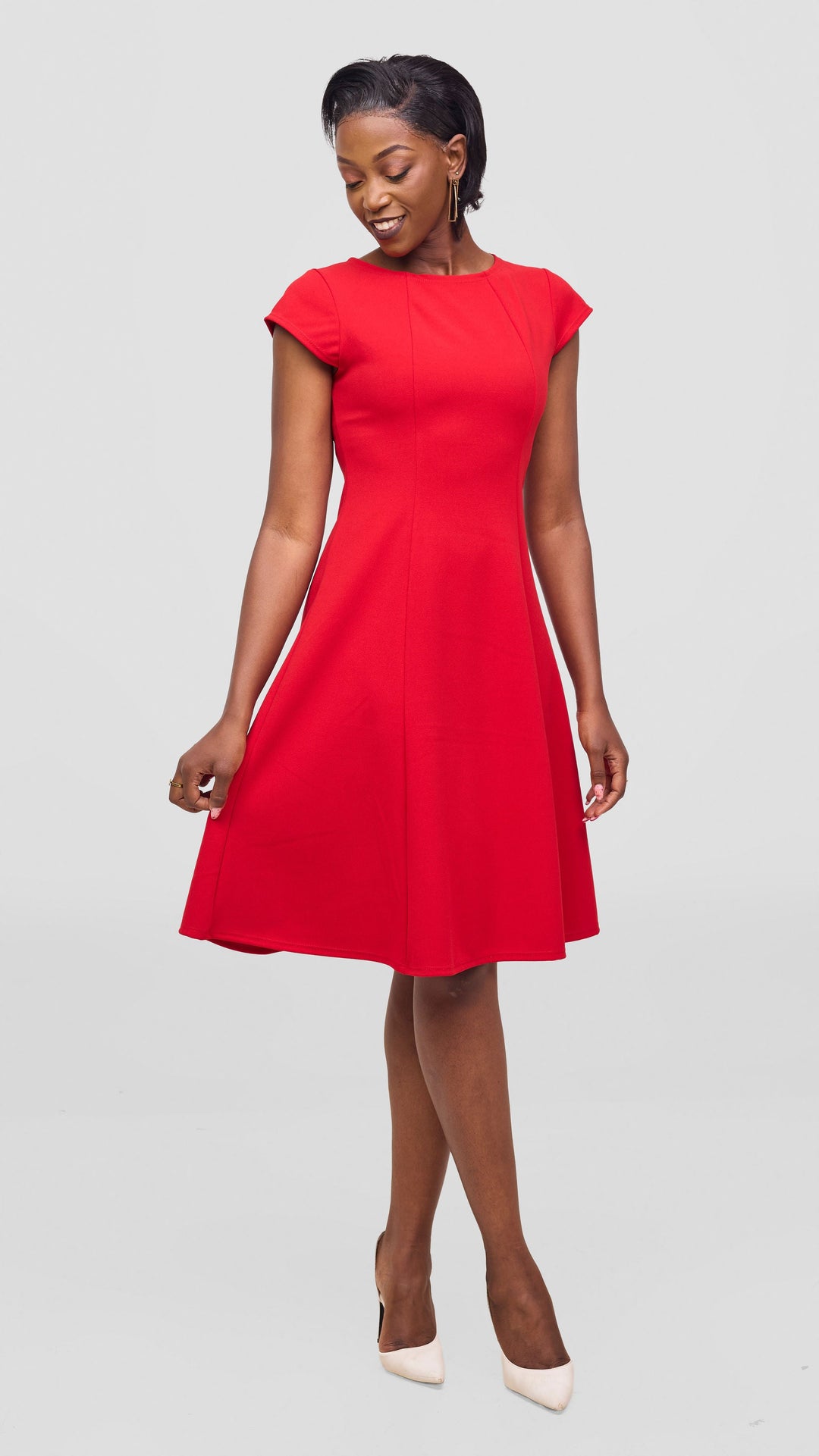 Vivo Basic Escape A-Line Dress in Ponte - Red