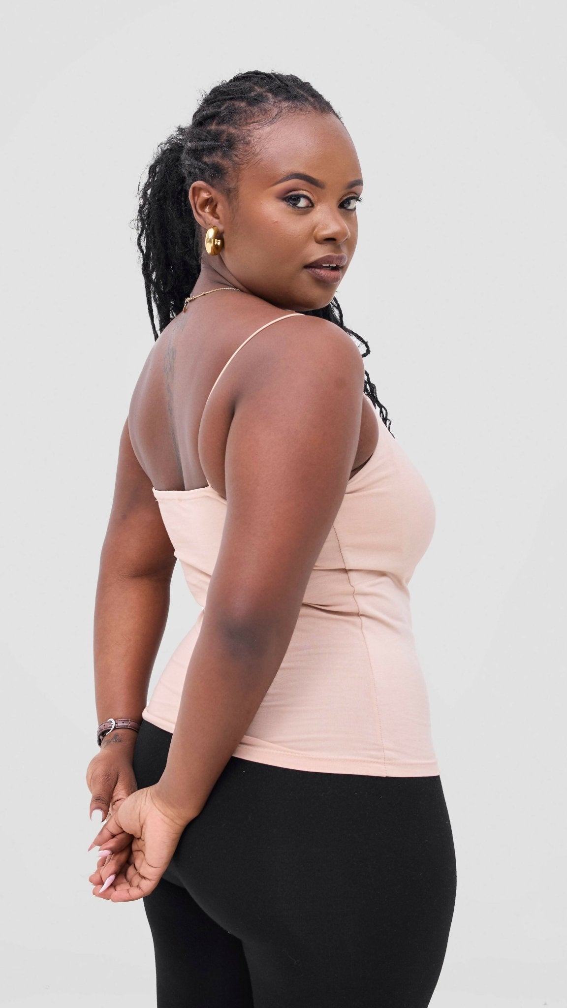 The Fashion Frenzy Spaghetti Tank Top - Beige - Shopzetu