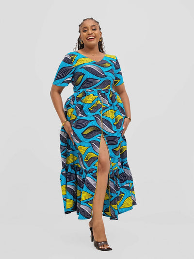 Gravio Fashions Sade Dress - Turquoise / Blue - Shopzetu