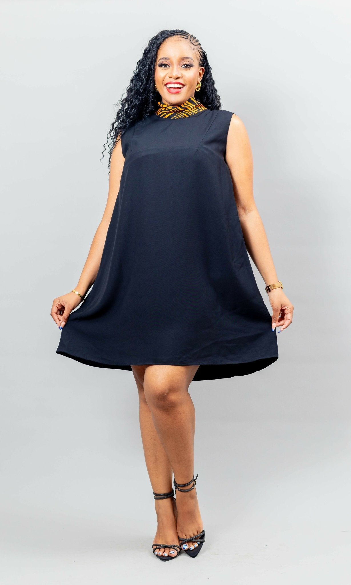 African Yuva Arya Shift Dress - Black - Shopzetu
