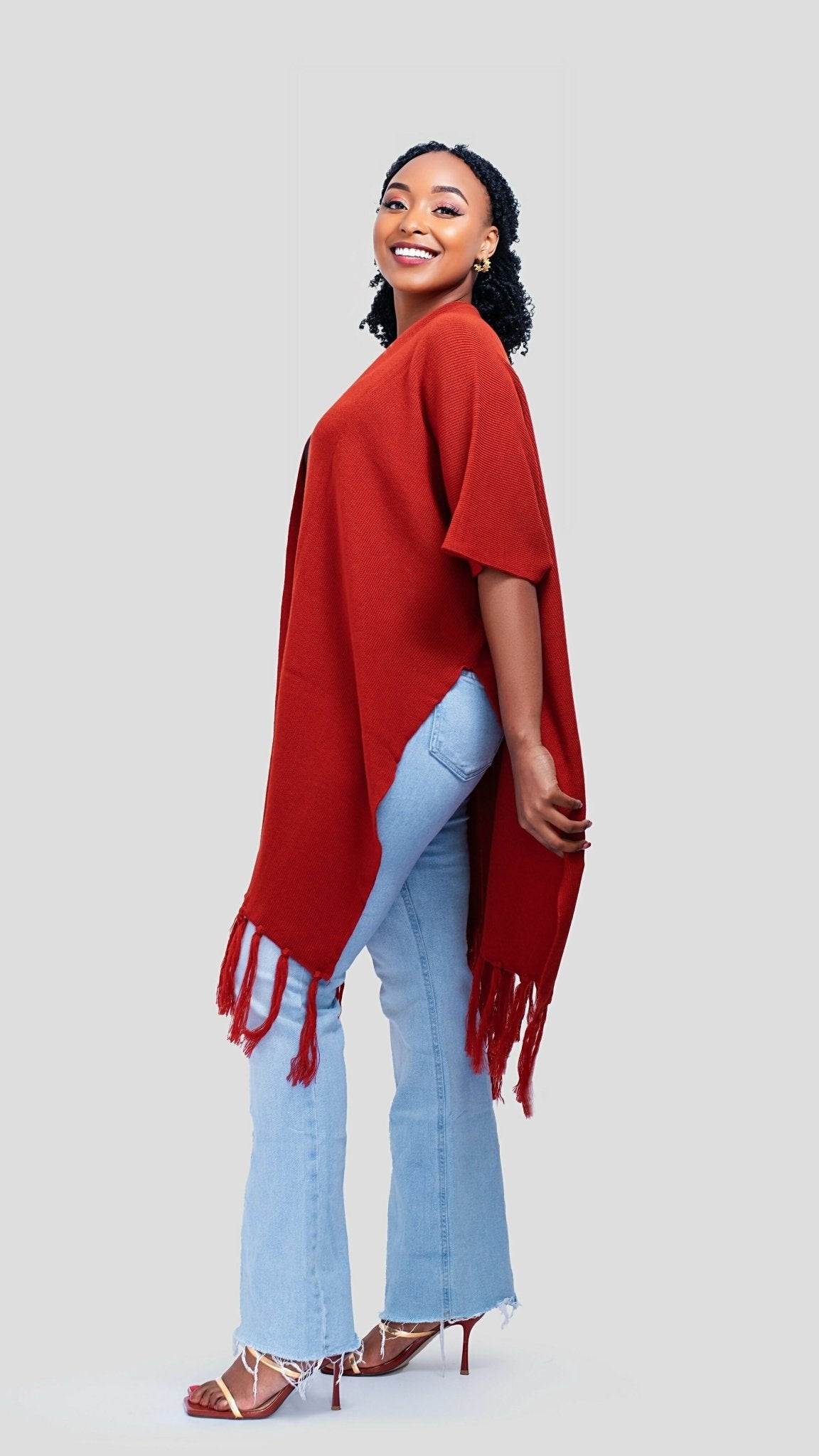 The Fashion Frenzy Fringed Acrylic Shawl - Burnt Orange - Shopzetu