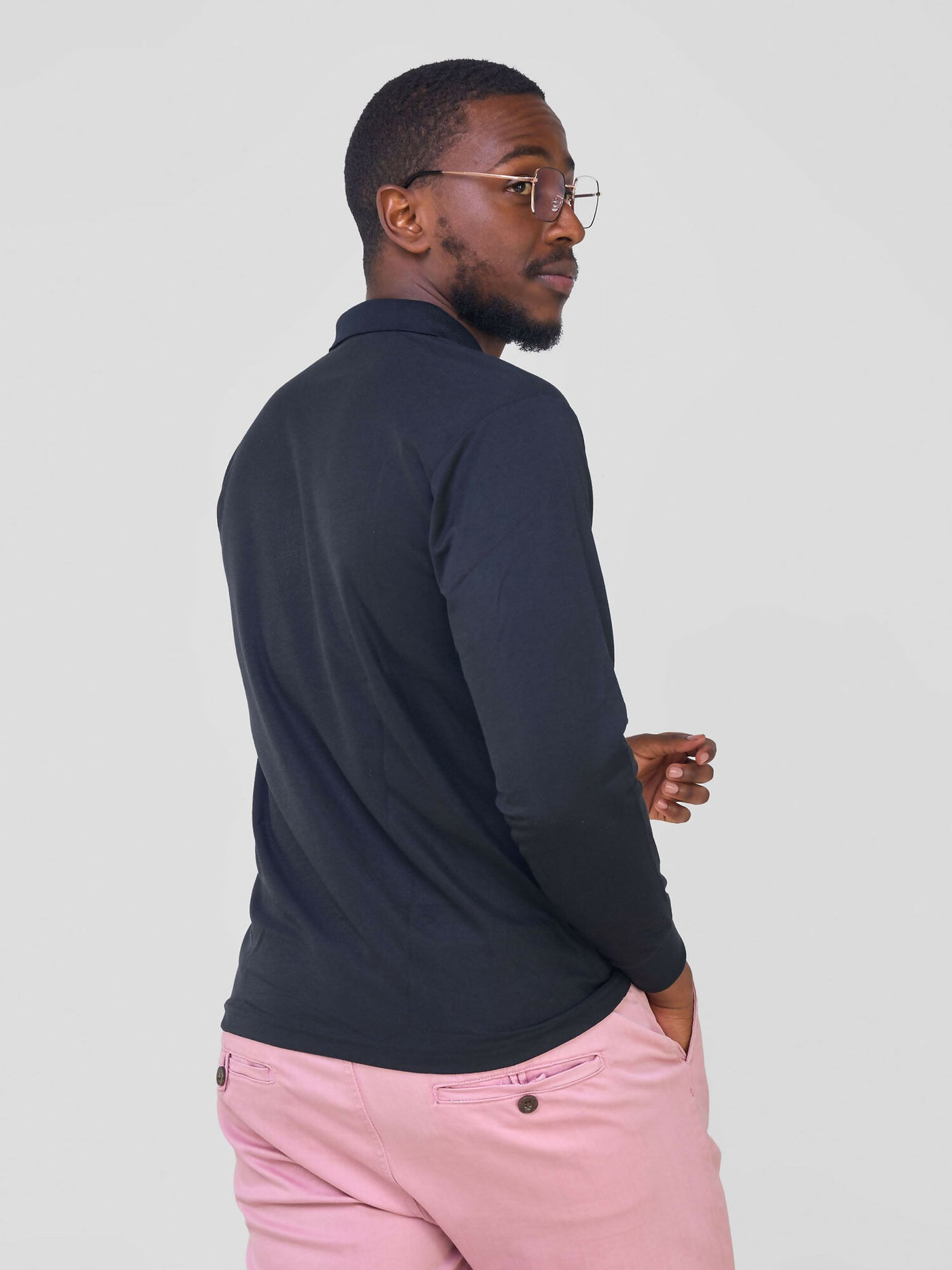 Long Sleeved Polo T-Shirt - Black - Shopzetu