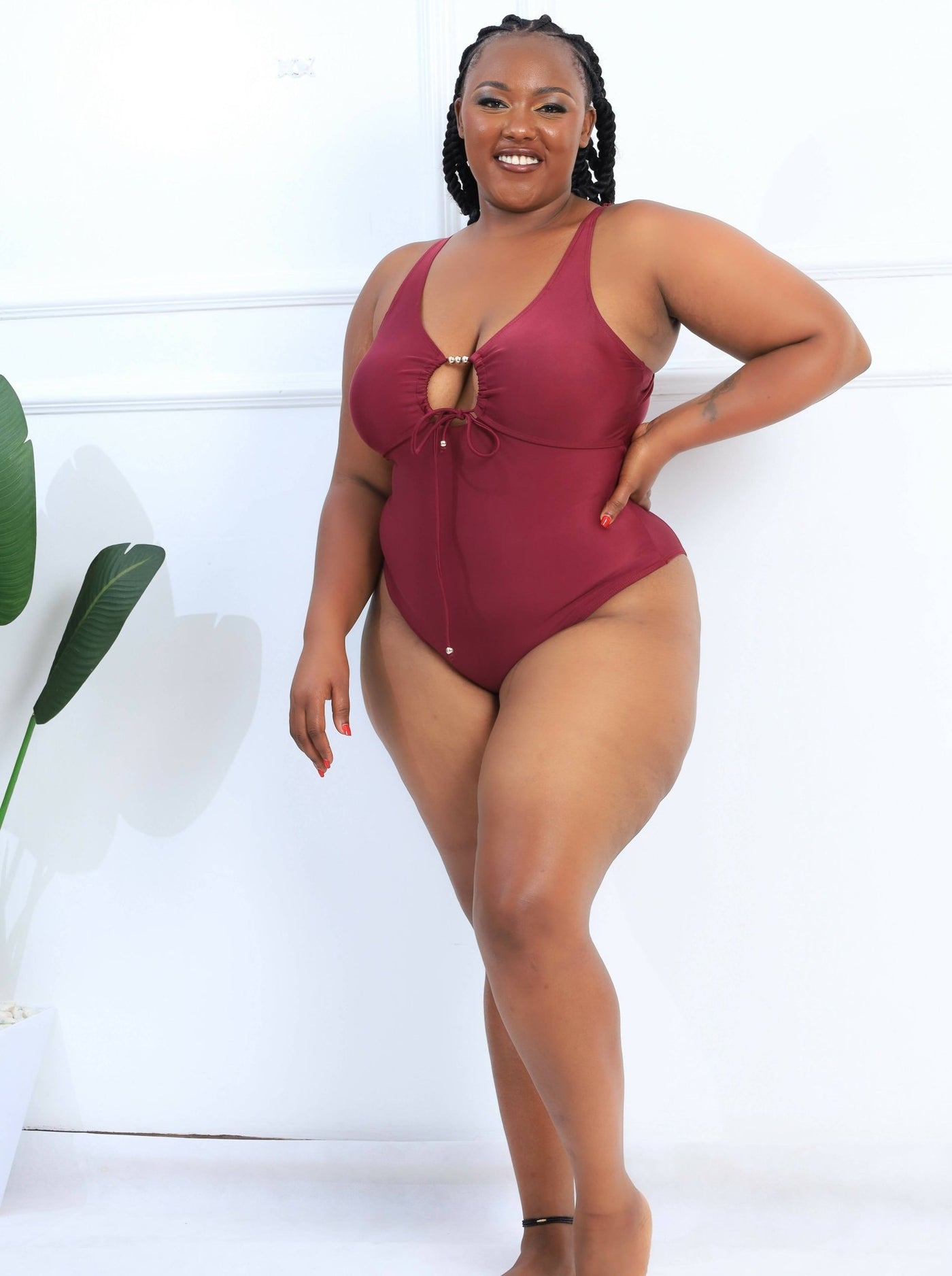 Shells Attic Swimwear Suit Monokini - Maroon - Shopzetu