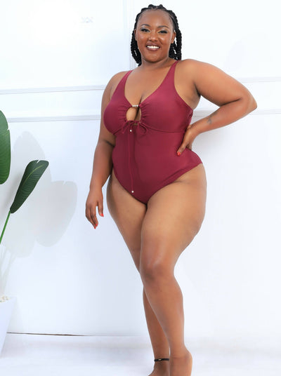 Shells Attic Swimwear Suit Monokini - Maroon - Shopzetu