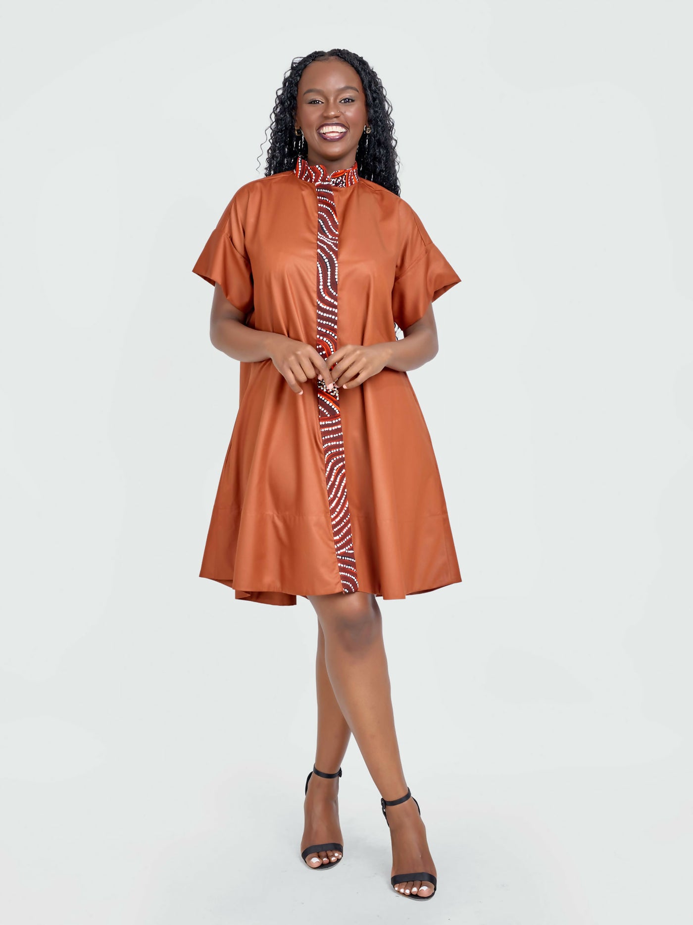 Tuli Amani Shirt Dress - Brown - Shopzetu