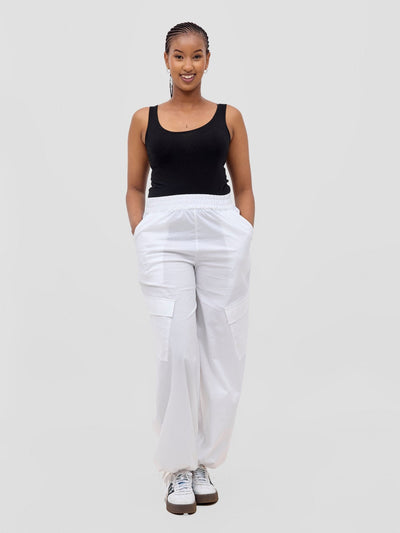 Safari Kamari Wide Leg Pants - White - Shopzetu