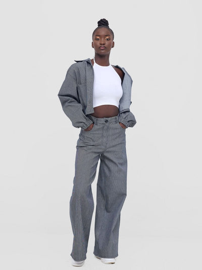 Zoya Nia Wide Leg Denim Pants - Tickling Stripes Print - Shopzetu