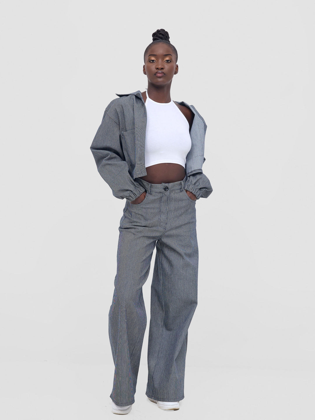 Zoya Nia Wide Leg Denim Pants - Tickling Stripes Print