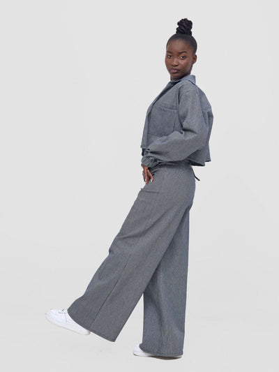 Zoya Nia Wide Leg Denim Pants - Tickling Stripes Print - Shopzetu