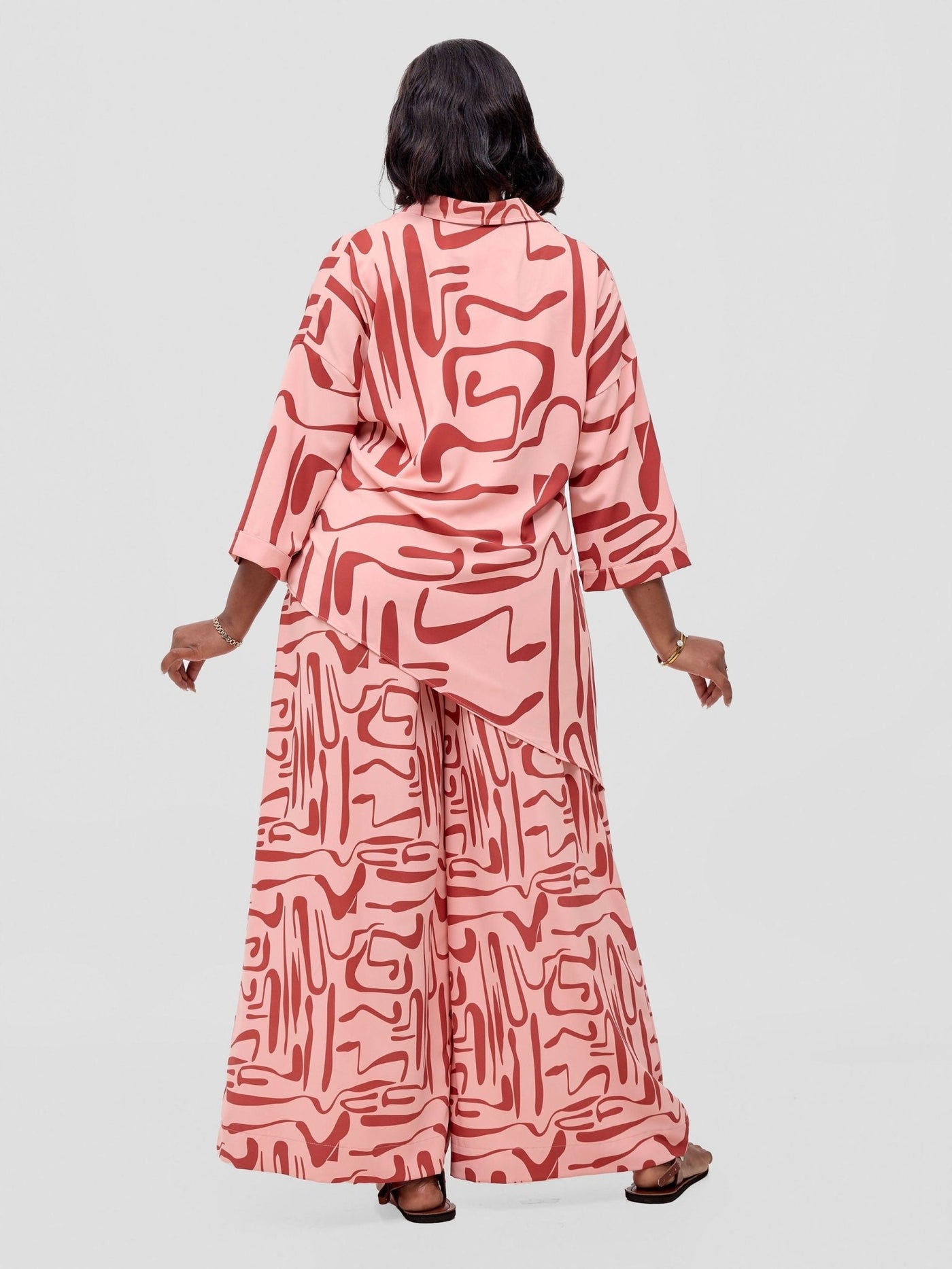Vivo Serwa Crepe Pants - Peach / Rust Sera Print - Shopzetu