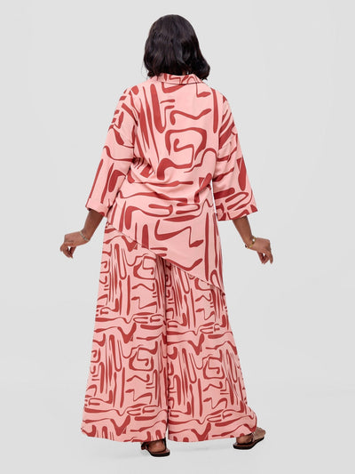 Vivo Serwa Crepe Pants - Peach / Rust Sera Print - Shopzetu