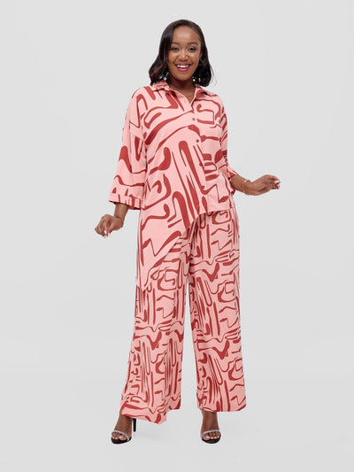 Vivo Serwa Crepe Pants - Peach / Rust Sera Print - Shopzetu
