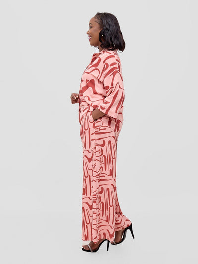 Vivo Serwa Crepe Pants - Peach / Rust Sera Print - Shopzetu
