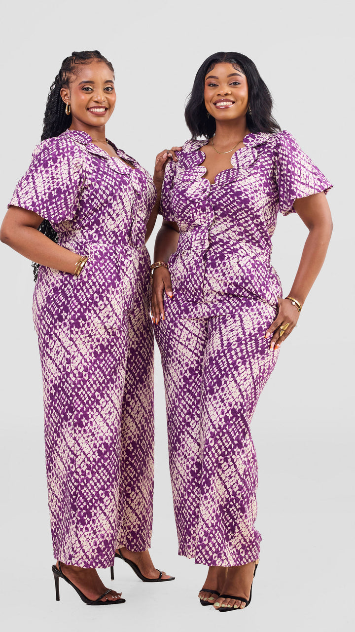 Inroses Linen Charoite Jumpsuit - Purple / White