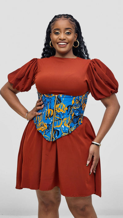 Corsetry And Co Matron Ankara Corset Belt Top - Blue - Shopzetu
