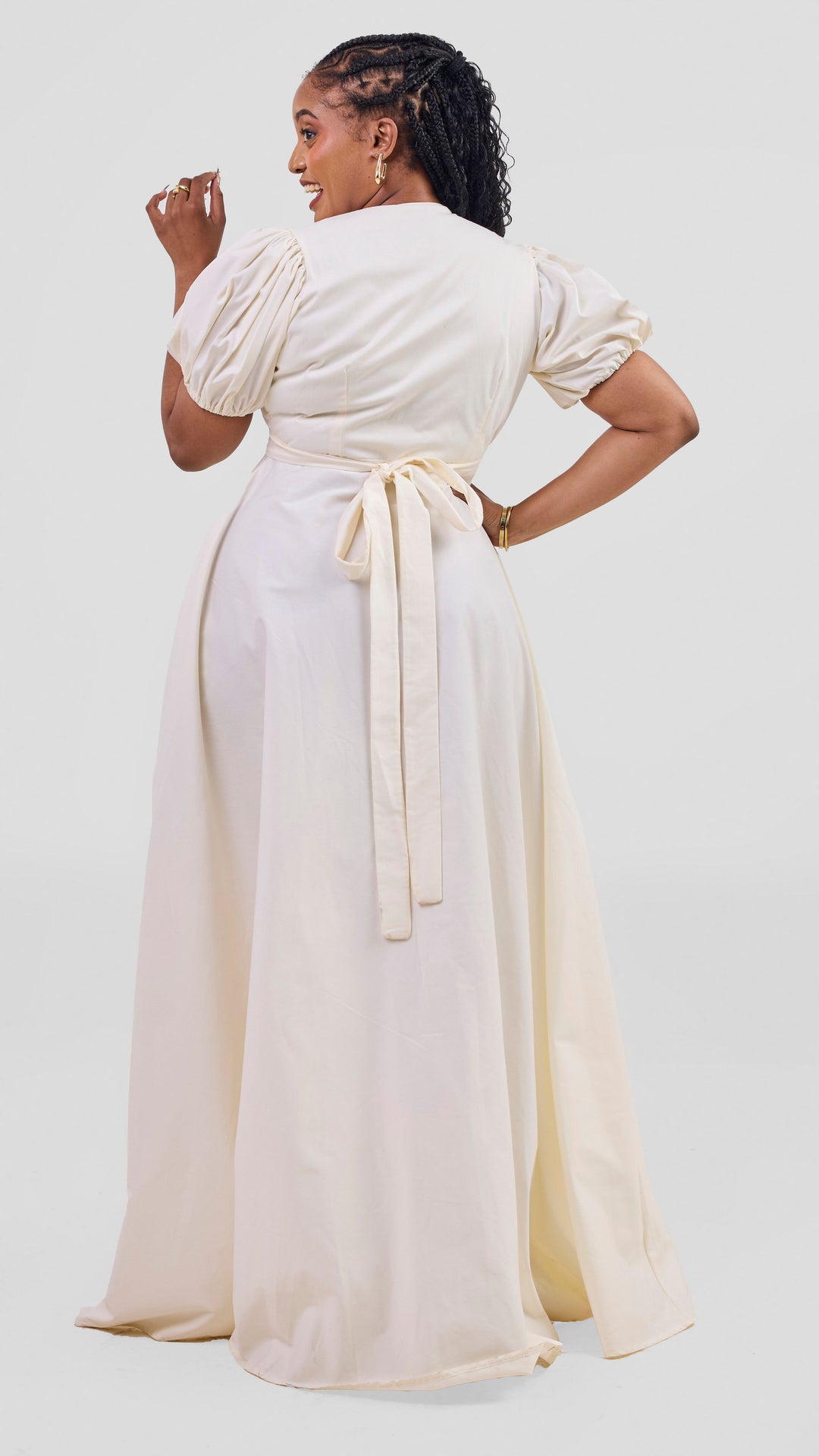 Zambarau Apparel Coral Front-Twist Dress - Cream