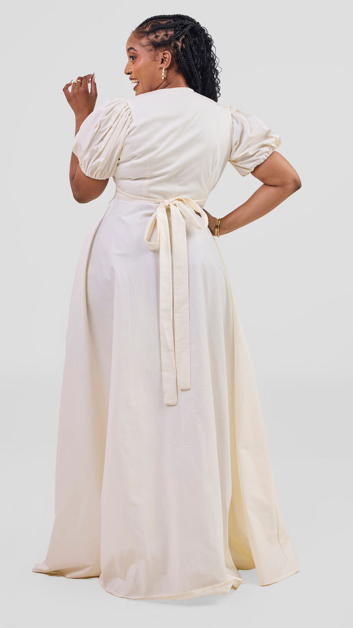 Zambarau Apparel Coral Front-Twist Dress - Cream