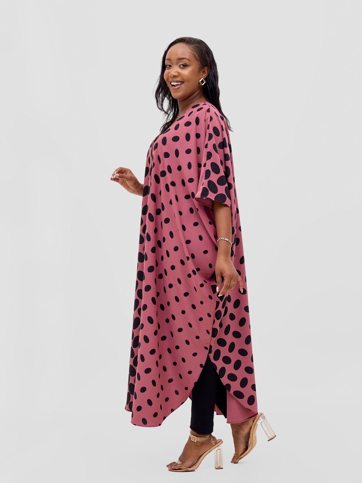 Basic Open Kaftan - Pink Meti Print - Shopzetu