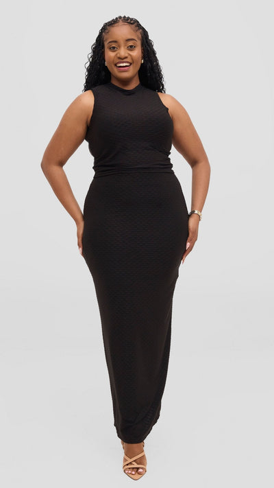 Vivo Kaisa Mock Neck Sleeveless Top - Black Hill Texture - Shopzetu