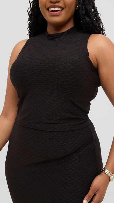 Vivo Kaisa Mock Neck Sleeveless Top - Black Hill Texture - Shopzetu