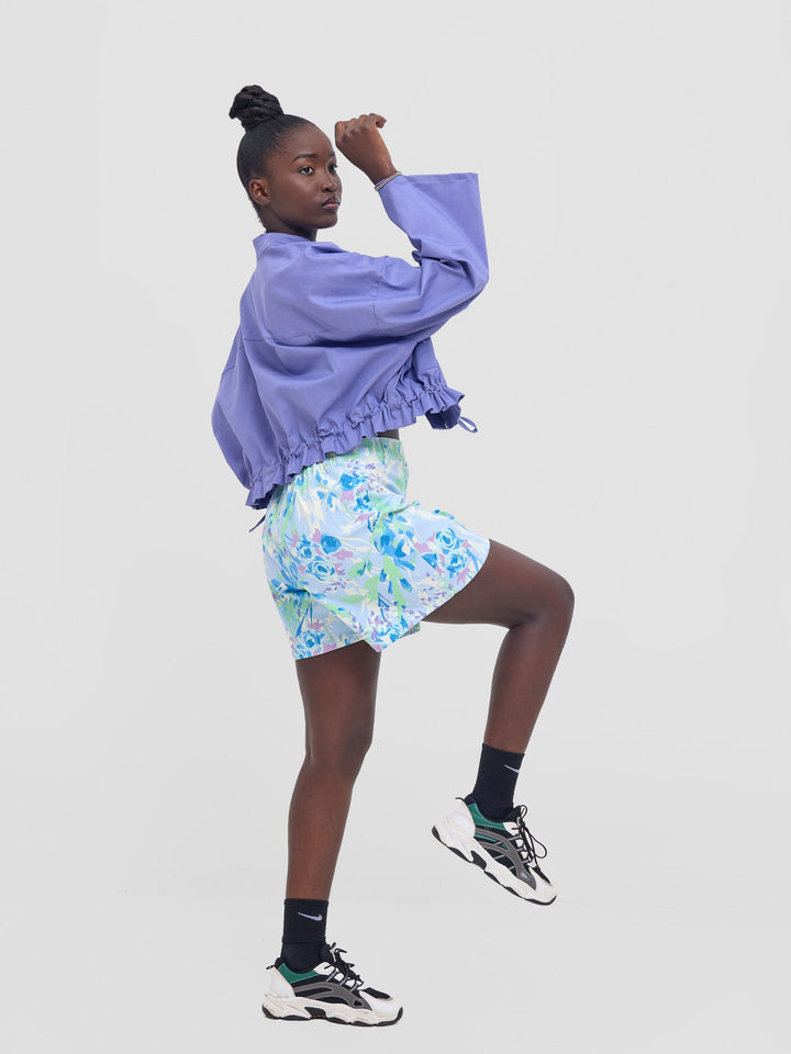 Zoya Nia Wide Leg Shorts - Blue/Lime Green Abstract print
