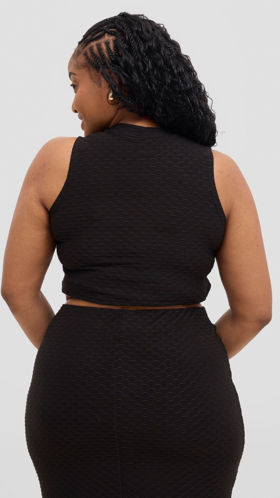 Vivo Kaisa Mock Neck Sleeveless Top - Black Hill Texture - Shopzetu