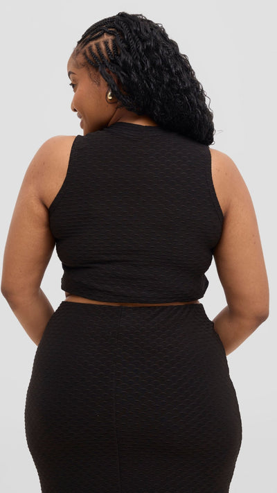 Vivo Kaisa Mock Neck Sleeveless Top - Black Hill Texture - Shopzetu