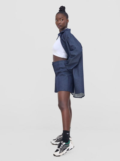 Zoya Nia Oversized Denim Shirt - Black - Shopzetu